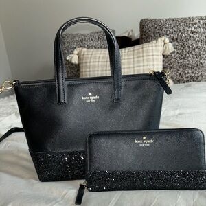 Kate Spade Crossbody + Wallet - Black Sparkle